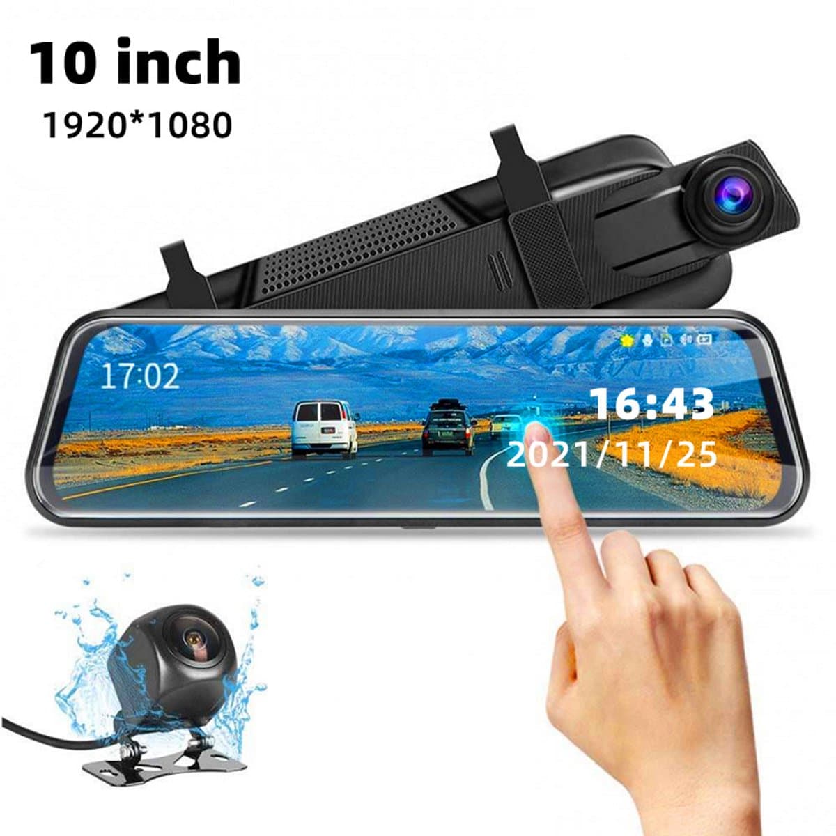 Geschikt voor Upgrade 10'' Mirror Dash Cam Voor- en Achteruitrijcamera Nachtzicht 1080P Achteruitrijcamera FHD Full Touchscreen Autorecorder met Loop Recording, G-Sensor, Parkeermonitor — afbeelding 1