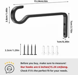 15,2 cm 2-pack robuuste buitenplantenbakken voor hangmanden: ijzeren hangers met metalen haken, perfect voor buitenplanten en hangende lantaarns of vogelvoederbakken — thumbnail 5