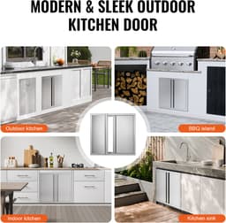 BBQ Buitenkeuken Toegangsdeur - Dubbele Inbouwdeur - 66 x 61 cm - RVS - Vlak Gemonteerd - Intrekbare Handgrepen - Voor Grilleiland en Buitenkast — thumbnail 2