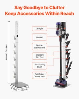 Stofzuigerstandaard 126 Cm, Compatibel met Dyson G5 V15 V12 V11 V10 V8 V7 V6-Serie, Standaard voor Stofzuigers & Accessoires, Vloerstandaard met 6 Haken En Antislip Voetpads, Zilver — thumbnail 5