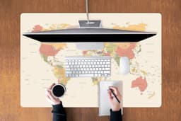 Muismat XXL 120x80 cm - Bureau onderlegger - Bureau mat Wereldkaart - Realistisch - Beige - Bureaumat - Gaming mousepad xl - Bureaulegger groot - Computer deskmat — thumbnail 3