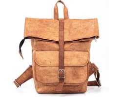 Rugtas Rolltop van Echt Leer – Cognac Bruin Echte Leder - Ruwe Urban Vintage Look – 50 x 35 x 12 cm / Laptop 16 inch / A3 Documenten – Entreríos Model 028