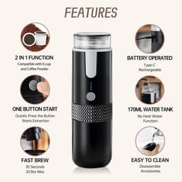 3-in-1 Portable-Coffee Maker Wireless Electric Self Heating Capsules Pods Espresso for Car Home Office Camping Travel Maker 3in1-2025 Nieuw — thumbnail 2