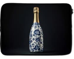 Laptophoes 14 inch - Champagne - Bloemen - Goud - Chique - Laptop sleeve - Binnenmaat 33x23 cm - Zwarte achterkant