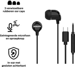 Philips In-Ear koptelefoon TAE2146BK - Clear Sound - Bekabeld - Remote met microfoon - USB-C - Zwart — thumbnail 7