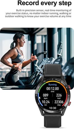 Knobbout Slimme Smartwatch met 1,28 inch Touchscreen- PPG als ECG hartslag- en hartfilamentmeting - ECG + PPG dubbele hartmonitor voor nauwkeurige gezondheidsbewaking - Bluetooth bellen en contacten synchronisatie - zwart staal+siliconen horlogeband — thumbnail 6