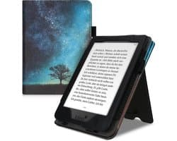 kwmobile e-reader hoesje geschikt voor Tolino Page 2 hoes - E reader flip case van kunstleer - Ereader cover met stand - Sterrenstelsel en Boom design in blauw / grijs / zwart