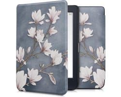 kwmobile e-reader hoesje geschikt voor Kobo Nia hoes - E reader flip case met magnetische sluiting - Ereader cover - Magnolia design in taupe / wit / blauwgrijs