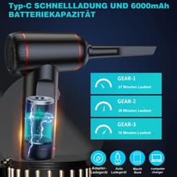 COVREO Draadloze kruimelzuiger met 3 standen en LED – 18x11x6 cm – Handstofzuiger met 6300Pa – voor auto, huis, kantoor – Zwart rood — thumbnail 4