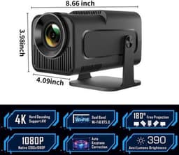 One Zisa - HY300 Mini - Beamer - Projector Beamer - Mini Meamer - 1920x1080dpi - Automatische focus - met WiFi - Android 11 - Zwart — thumbnail 4