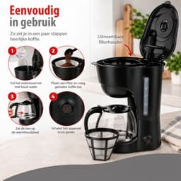 alpina Koffiezetapparaat 1,25L - Koffiemachine voor Filterkoffie - Geschikt voor 10 Koppen Koffie - Warmhoudfunctie en Druppelstop - Zwart — thumbnail 3