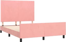 Bedframe met hoofdeinde, roze, 140 x 200 cm, fluweel, hotelbedframe, logeerkamer, bedframe voor slaapkamer, familiebed, voor slaapkamer, hotel, logeerkamer — thumbnail 4