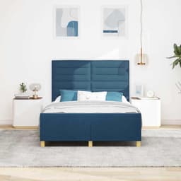 Bedframe met hoofdeinde Blauw 160 x 200 cm Stof, Schuimvulling, Minimalistisch Design, Inclusief Hoofdbord en Voetbord, Comfortabele Slaapkamer, Eenvoudig te Monteren, en Stijlvol Platformbed — thumbnail 3
