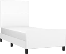 Bedframe met hoofdeinde, wit, 90 x 190 cm, kunstleer, hotelbedframe, logeerkamer, bedframe voor slaapkamer, familiebed, voor slaapkamer, hotel, logeerkamer — thumbnail 4