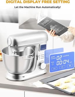 Keukenmixer - Bakmachine Beslagmaker - Veelzijdige Keukentaken - 7 Snelheden Digitale Display - 8 Liter Kom - Zilver — thumbnail 2