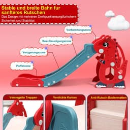 4-in-1 kinderglijbaan, opvouwbaar, kinderglijbaan met basketbalmand, glijbaan jaar, indoor en outdoor glijbaan, babyglijbaan, tuinglijbaan, rood — thumbnail 2