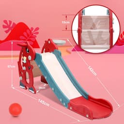 4-in-1 kinderglijbaan, opvouwbaar, kinderglijbaan met basketbalmand, glijbaan jaar, indoor en outdoor glijbaan, babyglijbaan, tuinglijbaan, rood — thumbnail 3