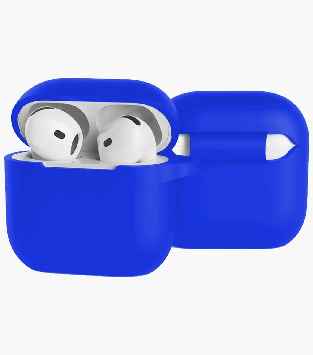 Case - Geschikt voor Apple AirPods 5 - Siliconen Hoes met Clip - Silicone Hoesje Cover - Blauw — afbeelding 1