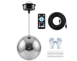VEVOR Discobal met Spiegelende Lichteffecten, 300 mm, met Motor, Afstandsbediening, voor Feesten, Huisdecoratie,DJ's en Dansclubs. RGB-Verlichting Plus 3 Gemengde Kleuren. 0/3/6/9/12/15 Toeren per Minuut. Werkt op USB-Aansluiting en Batterijen