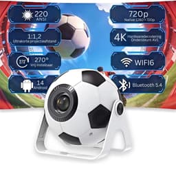 SNJY® Mini Beamer - Mini Projector - Beamer Full HD - 1080P HD - 270° Rotatie - Voetbal - Wit — thumbnail 1