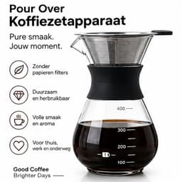 Pour Over Koffiezetapparaat 400 ml – Slow Coffee Maker met Herbruikbaar RVS Koffiefilter – Glazen Koffiekan – Handmatige Dripper voor Filterkoffie — thumbnail 3