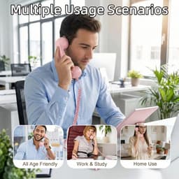 Retro Telefoonhoorn - Geschikt voor iPhone & Android - USB-C Bedrade Telefoonhoorn met Microfoon - Vintage Handset voor Bellen, Videogesprekken, Vergaderingen & Online Conferenties - Roze（2 Stuks） — thumbnail 2