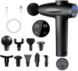 Massagepistool voor rugmassage, diepe percussie en spiermassage voor atleten met 9 massagekoppen en 30 snelheden voor pijnverlichting — thumbnail 1