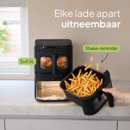 Vivid Green Dubbele Airfryer Verticaal – 9L – 2 Lades – Dual Zone met SYNC – Kijkvenster – 2500W – PFAS-vrij – Zwart — thumbnail 5