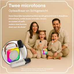 Karaoke Set voor Kinderen met Bluetooth Speaker van MMOBIEL – Met 2 Draadloze Microfoons, LED-verlichting, Geluidseffecten – Feest, Cadeau voor Meisje, Jongen, Kinderen 3+ jaar – Beige — thumbnail 5