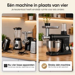 Gatson Multifunctionele Keukenmachine - Blender, Vleesmolen, Koekjesmaker & Groentesnijder - Keukenmixer - Keukenrobot - Foodprocessor - Mixer Met Mengkom — thumbnail 3