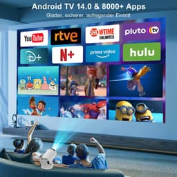 Mini Beamer LED - 1280 x 720 Resolutie - Wifi 6 Bluetooth 5.4 - Android 14.0 Smart Systeem - Draagbaar Compact - Thuisbioscoop Gaming Zakelijk — thumbnail 2