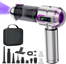 OKWISH Handstofzuiger – Auto Stofzuige – Krachtige Zuigkracht – Auto, Huis En Klein Ruimtes – LCD Scherm – 16 KPa – Kunststof – Zilver+Paars — thumbnail 1
