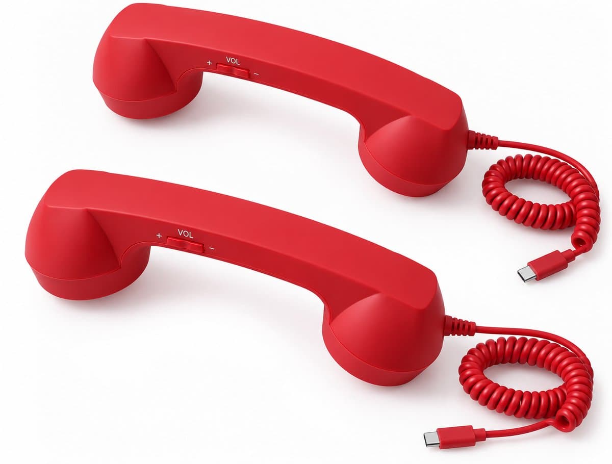Retro Telefoonhoorn - Geschikt voor iPhone & Android - USB-C Bedrade Telefoonhoorn met Microfoon - Vintage Handset voor Bellen, Videogesprekken, Vergaderingen & Online Conferenties - Rood（2 Stuks） — afbeelding 1
