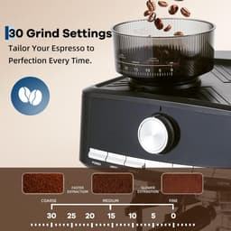Kunststof Espressomachine met Bonenmaler en Porthouder - Melkopschuimer - 42x40x48cm - Halfautomatische Koffiemachine - 20 Bar Druk - 1.5L Watertank - Zwart — thumbnail 2
