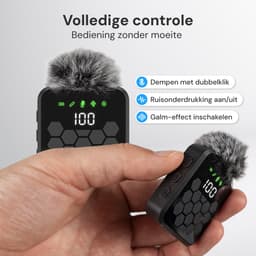 Nuvance Draadloze Microfoon - 2 Stuks - Lavalier Mic - Windshields - Dasspeld - Microfoon Draadloos - USB-C & 8-Pin - Microphone — thumbnail 3