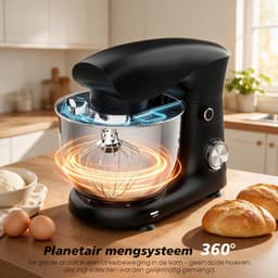 Keukenmixers - 5L Roestvrijstalen Kom - 10 Snelheden + Pulsfunctie - 360° Planetaire Mengbeweging - Keukenrobot - Zwart — thumbnail 4