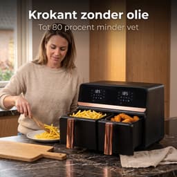 Cheqo® Dubbele Airfryer XXL - Heteluchtfriteuse Rosegoud - Dual Zone met Twee Kookvakken - Dubbele Mand - Hetelucht Friteuse met Touchscreen - Digitale Airfryer voor Gezin - Frituurpan zonder Olie - Snackpan Rose Gold met Grillplaat — thumbnail 2