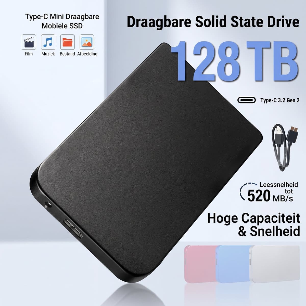 Draagbare Externe Harde Schijf 120TB – 2.5 Inch Externe HDD/SSD – USB 3.0 High-Speed – Schokbestendige Metalen Behuizing – Plug & Play – Zwart — afbeelding 1