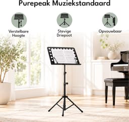 Purepeak Muziekstandaard voor Bladmuziek - Lessenaar voor Tablet - Opvouwbaar - Zwart — thumbnail 2