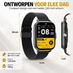 Smartwatch - Smartwatches - Stappenteller - Sporthorloge - Smart watch - Activity Tracker - Dames en Heren - Zwart — thumbnail 5