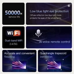 Beamer - 4K Ondersteuning - 1080P Resolutie - Bluetooth - WiFi - Trapeziumcorrectie - Zwart — thumbnail 2