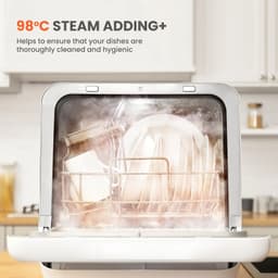 Mini Vaatwasser Vrijstaand – Volautomatische Tafelvaatwasser met 6 Wasprogramma's, Stoomreiniging en Ventilatie – Wit — thumbnail 3