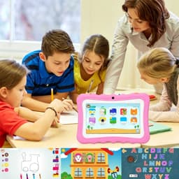 Kindertablet - Roze siliconen beschermhoes - Leertablet - 8 GB RAM + 128 GB opslag - Android 13 - USB-opladen - 7 inch - 1240*600 - Ondersteunt 3G, wifi en ethernet - Geschikt voor kinderen vanaf 3 jaar - Roze — thumbnail 2