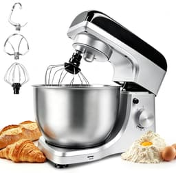 KITYTETY Keukenmachine 1000W - 8 Snelheden - Pulsfunctie - Multifunctionele mixer van met kom van 5 L - Menghaak Garde Deeghaak - Zilver — thumbnail 1