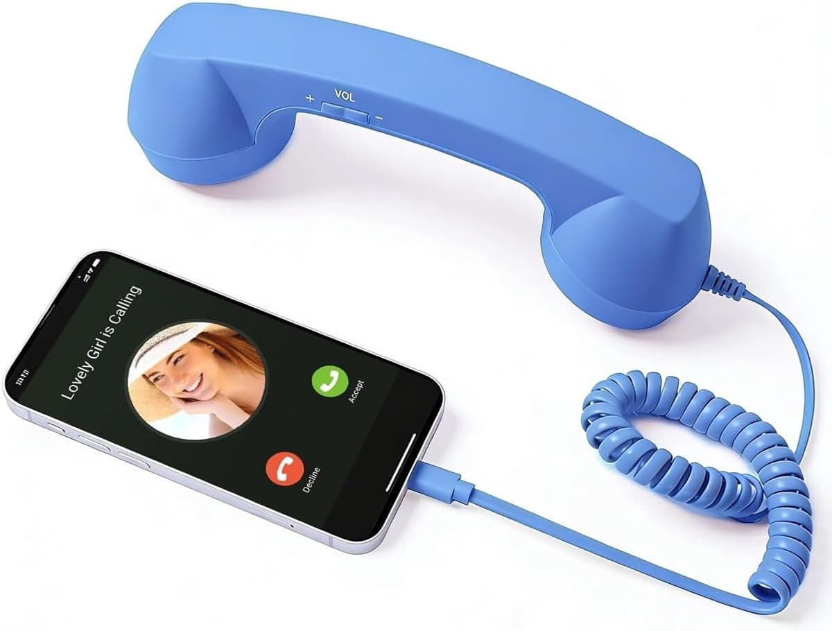 Retro Telefoonhoorn - Geschikt voor iPhone & Android - USB-C Bedrade Telefoonhoorn met Microfoon - Vintage Handset voor Bellen, Videogesprekken, Vergaderingen & Online Conferenties - Blauw — afbeelding 1