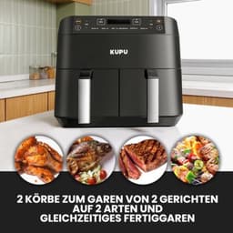 Heteluchtfriteuse, Dual Zone 2x4L, XL Airfryer, 360°luchtcirculatietechnologie, 6-in-1 heteluchtfriteuse, vaatwasmachinebestendige manden, 2460 W, olievrij, hete luchtfriteuse, 40 °C - 210 °C — thumbnail 5
