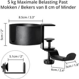 2-in-1 Bekerhouder met Koptelefoon Hanger - Ruimtebesparende Kantoorspullen - Zware Kwaliteit Aluminium - Anti-knoei Desk Cup Holder — thumbnail 2