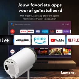 Lumora® Pro Mini Beamer 2026 – Alles-in-één Smart TV Projector – 4K Ultra HD – Android 13 – WiFi 6 & Bluetooth 5.4 – Voor iOS & Android – Inclusief in hoogte verstelbare standaard – Wit — thumbnail 2