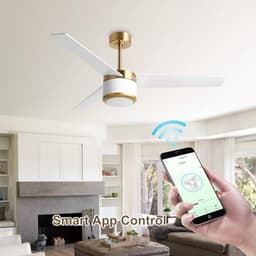 Plafondventilator met Verlichting en Afstandsbediening - 132 cm, 6 Snelheden, Timer, DC-motor, Wifi en Alexa Bediening — thumbnail 1