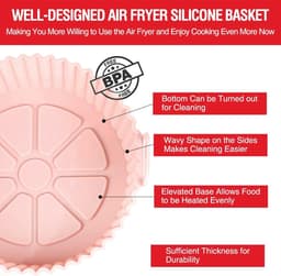 Daity 2 stuks Airfryer siliconen bakvormen, 8 inch Airfryer mandvoeringen, siliconen bakvormen, geschikt voor Airfryer oven, herbruikbare bakvormen ovenaccessoires (roze, grijs) — thumbnail 4